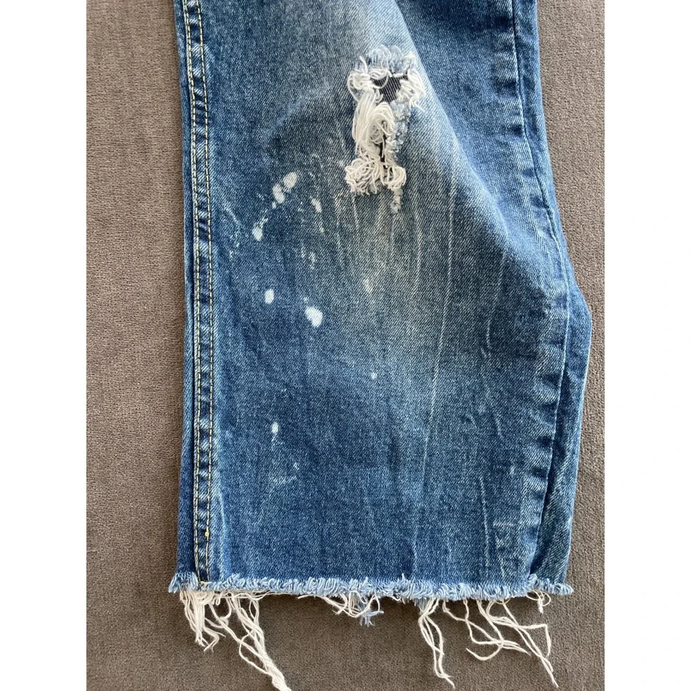 Jeanius Distressed Cropped Jeans Mens 36 Blue Grunge Thrashed Streetwear Raw Hem